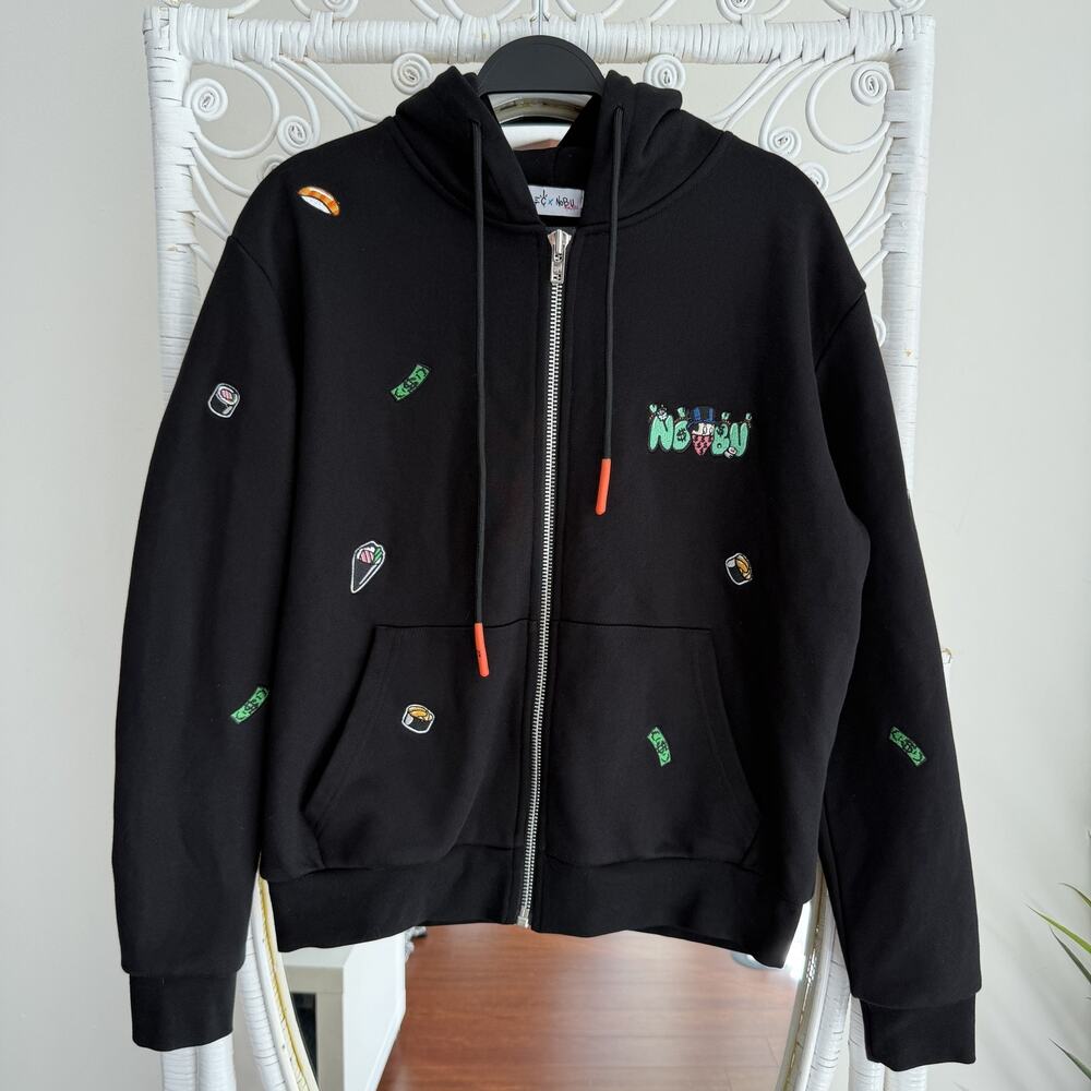 ALEC Monopoly X Nobu Malibu Hoodie Mens Small Black Zip Sushi Graphic Limited